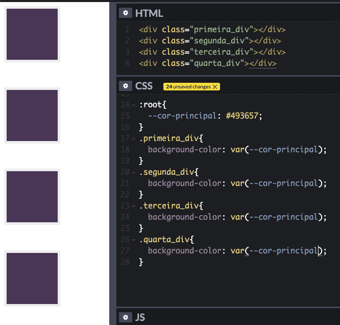 - Primeiro declaramos a variável usando esses dois tracinhos em frente do nome que queremos para a variável