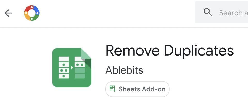 captura de tela do nome da extensão usada no Google Sheets. Extensão: Revome Duplicates
