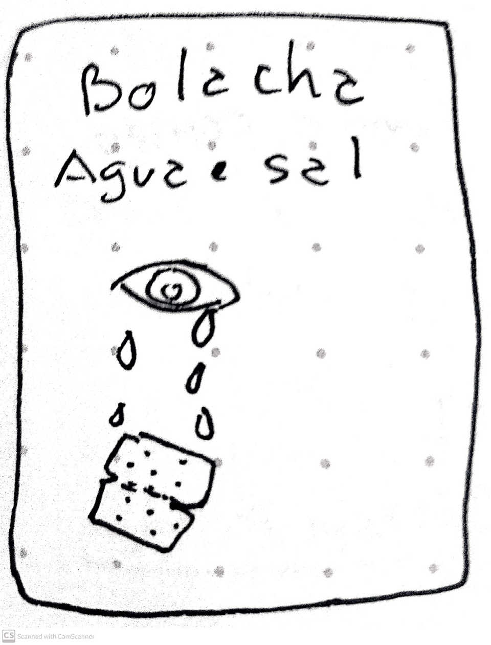 bolacha com um olho chorando e uma legenda: bolacha agua e sal